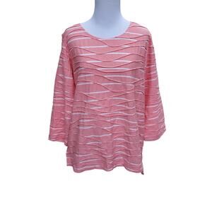 Habitat Women's Top Blouse Coral Orange Pink Striped Textured Scoop Neck Sz XS